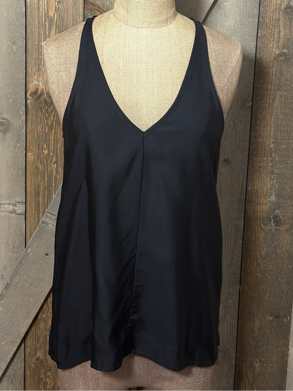 James Perse Size 1 Black Sanded Satin V Neck Tank Top Modal Cupro Quiet Luxury